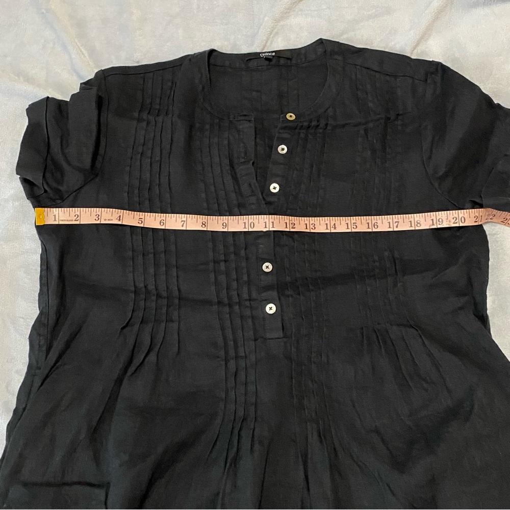Quince Linen Black Short-Sleeve Pleated Women's Dress - Picture 8 of 9